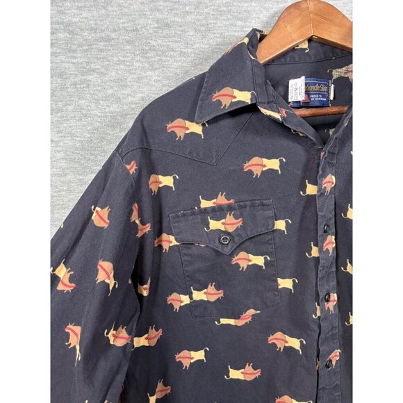 Vtg Panhandle‎ Slim Shirt Mens 17- 36 Black Long Sleeve Western Buffalo - Picture 4 of 6